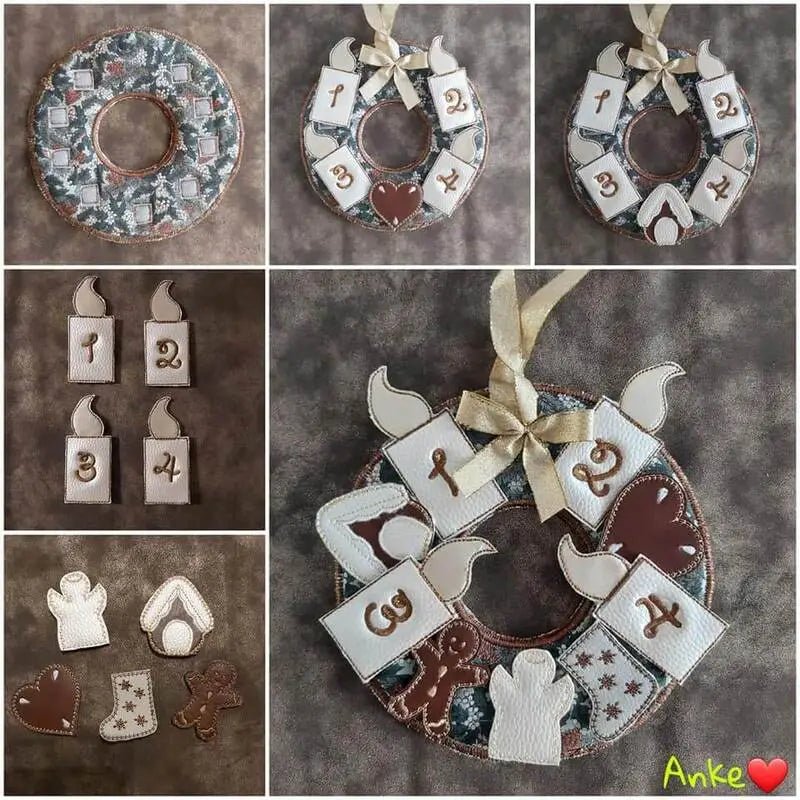 ITH Stickdatei Adventskranz 15-Teilig von stiXXie by lajana