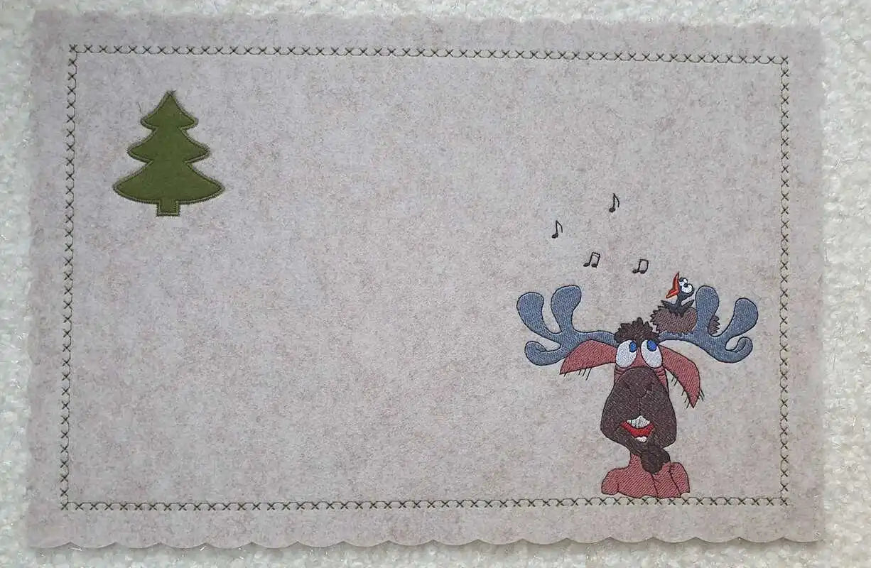 Stickdatei Elch mit Vogelnest und Noten von stiXXie by lajana