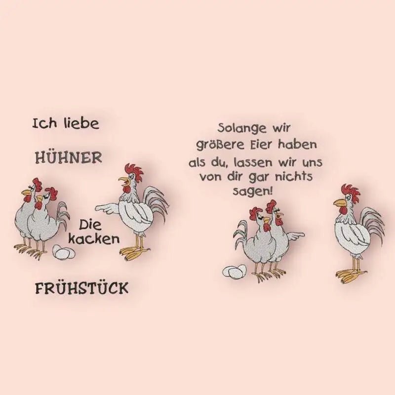 Stickdatei Hühnerbande mit frechen Sprüchen von stiXXie by lajana