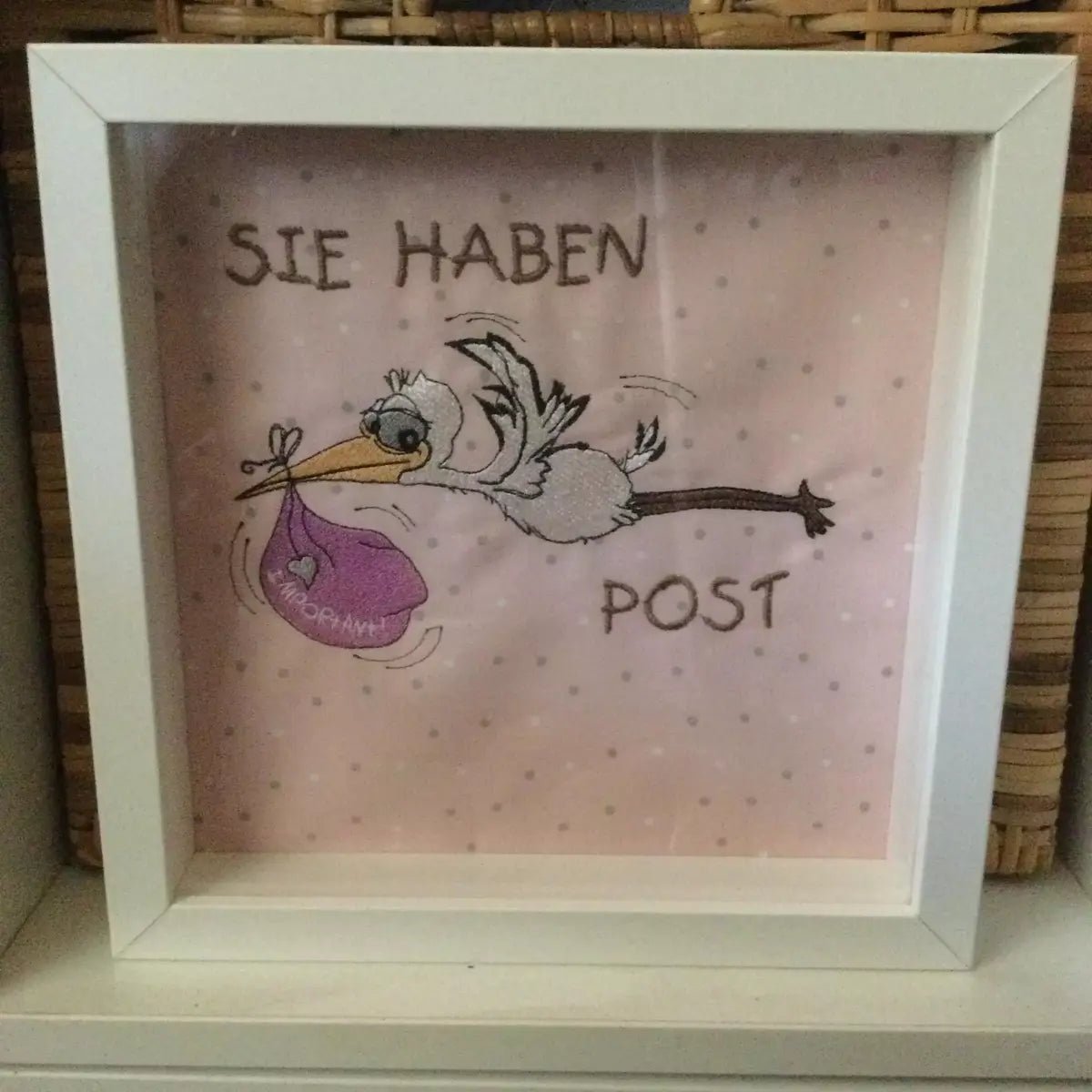 Stickdatei Storch-Post mit Spruch von stiXXie by lajana