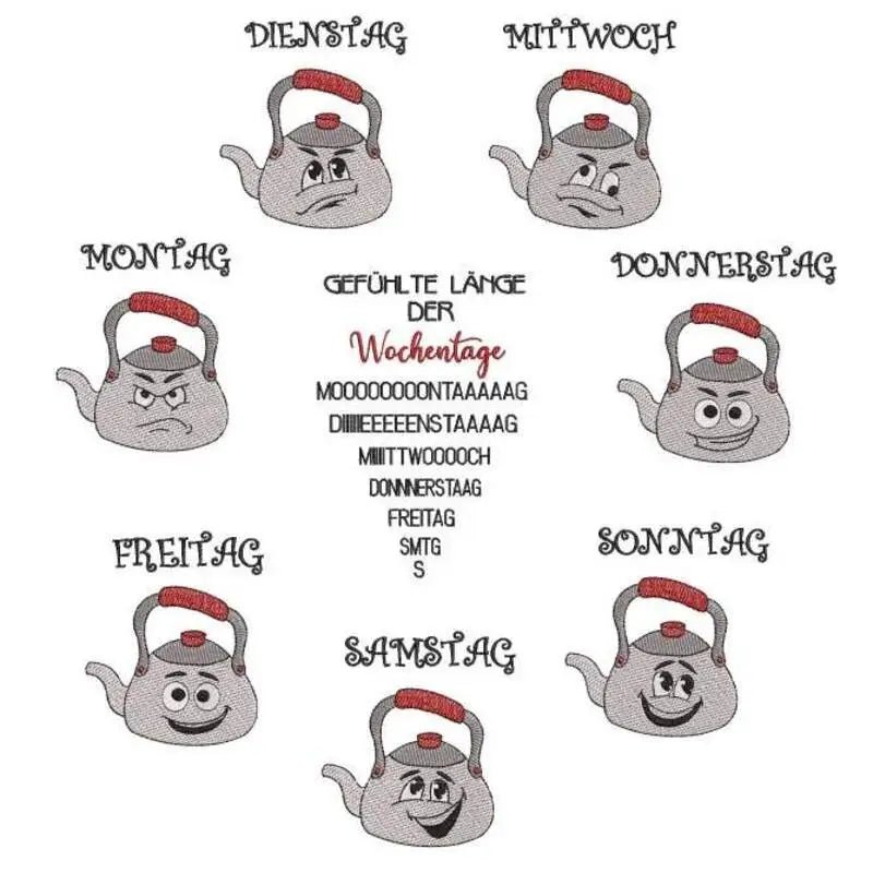 Stickdatei Wasserkessel Wochentage von stiXXie by lajana