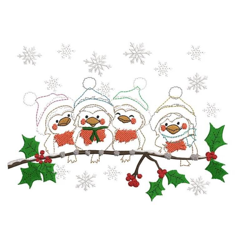 Stickdatei Vogel Winter Doodleapplikation von stiXXie by lajana