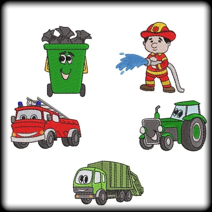 Stickdatei Traktor-Feuerwehrauto-Feuerwehrmann Set von stiXXie by lajana