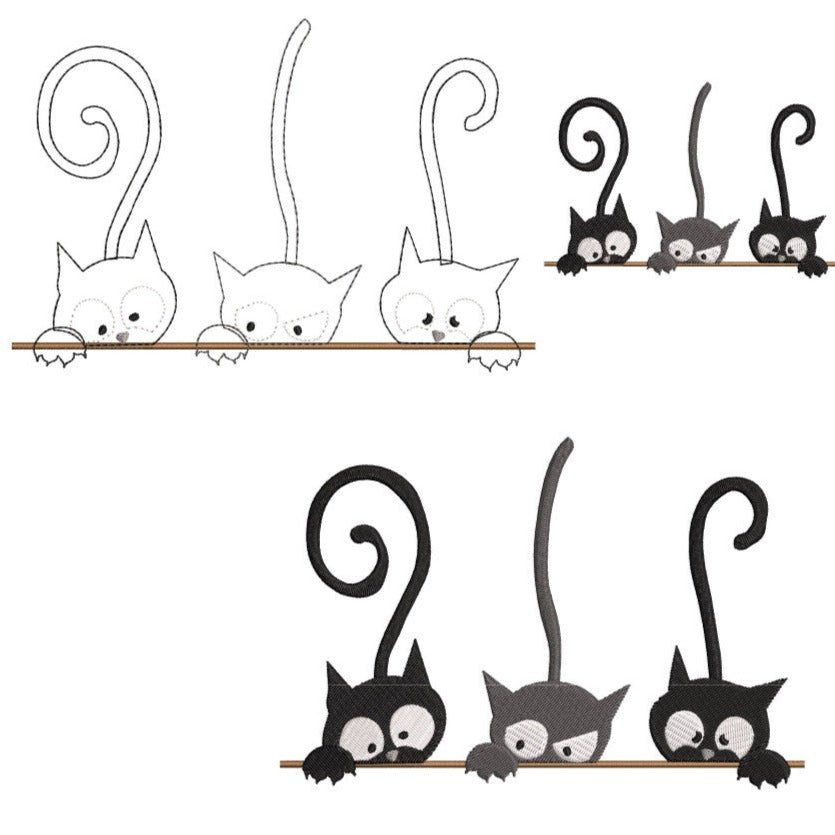 Stickdatei Katze Katzentrio Doodle Applikation von stiXXie by lajana