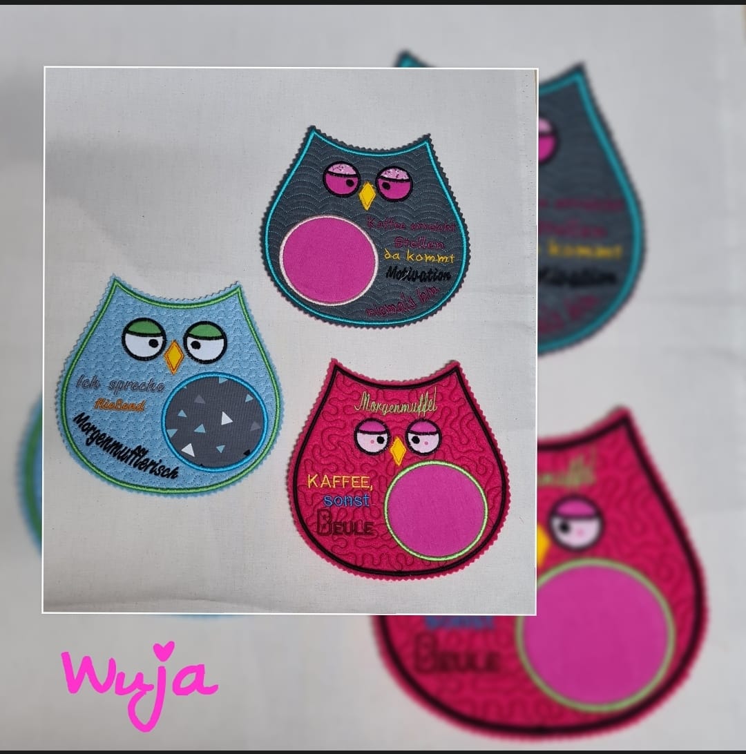 ITH Stickdatei Eule Set Tassenlounge / MugRug von stiXXie by lajana