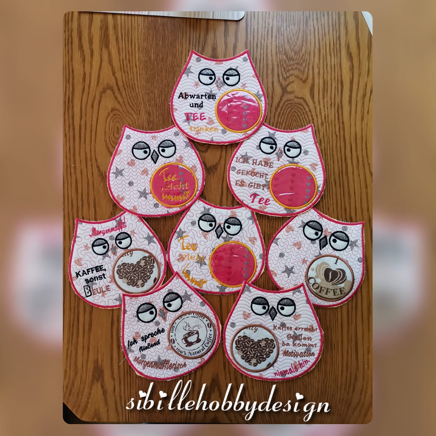 ITH Stickdatei Eule Set Tassenlounge / MugRug von stiXXie by lajana