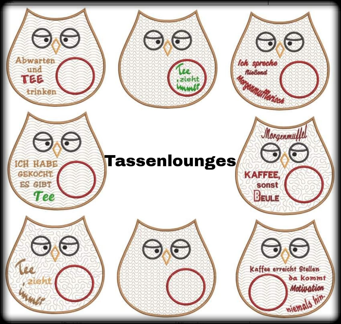 ITH Stickdatei Eule Set Tassenlounge / MugRug von stiXXie by lajana