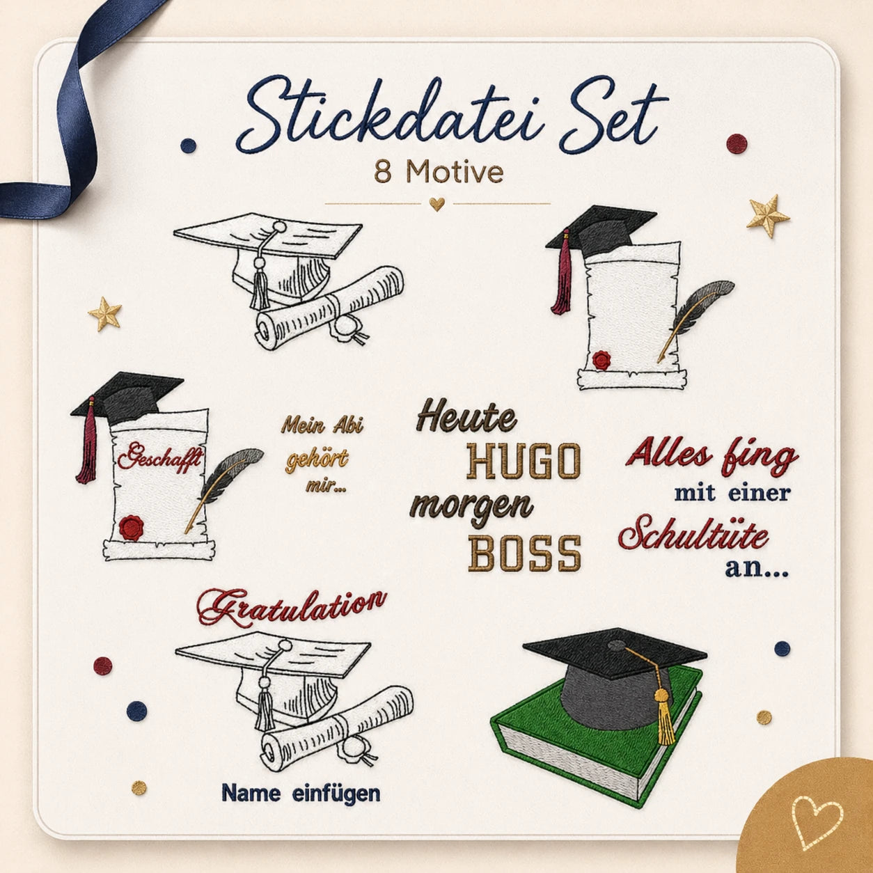 Stickdatei  Schulabschluss Set 8-teilig