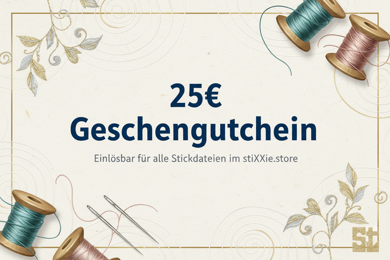 25 Euro Geschenkgutschein für Stickdateien von stiXXie
