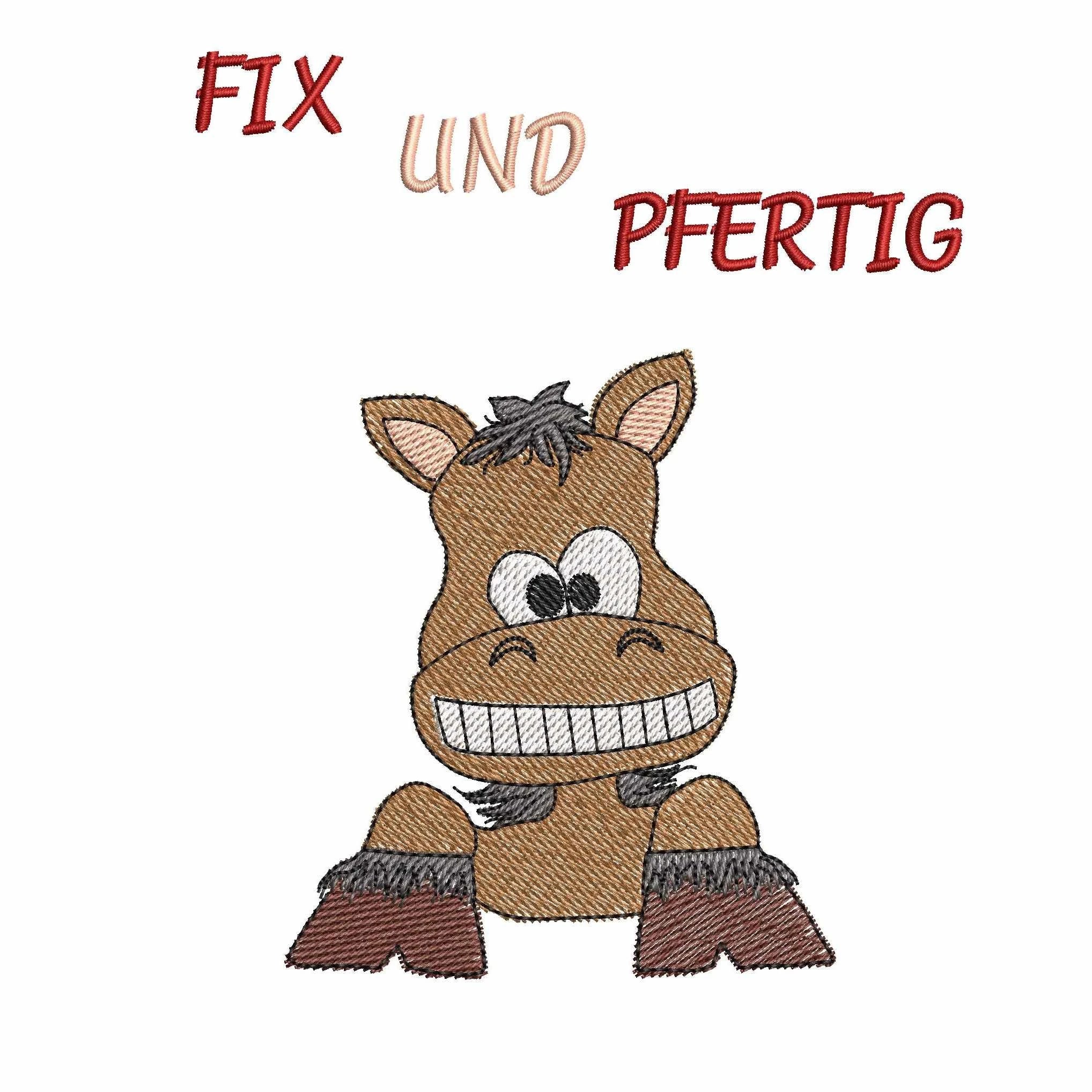 Stickdatei Pferd mit Spruch