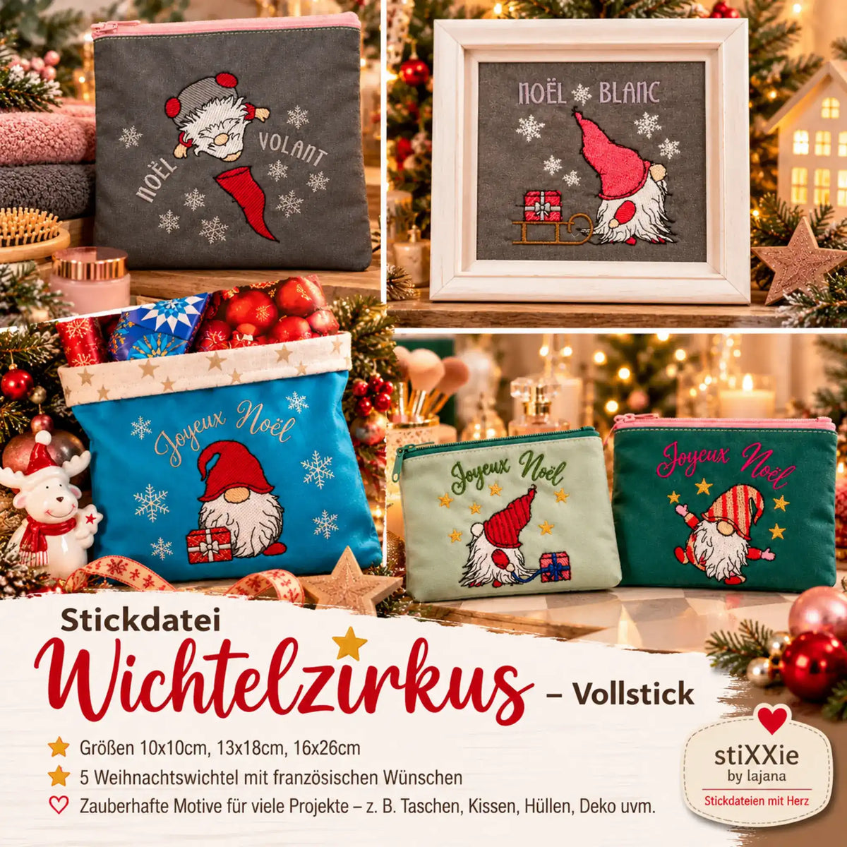 Stickdatei Weihnachtswichtel französische Texte