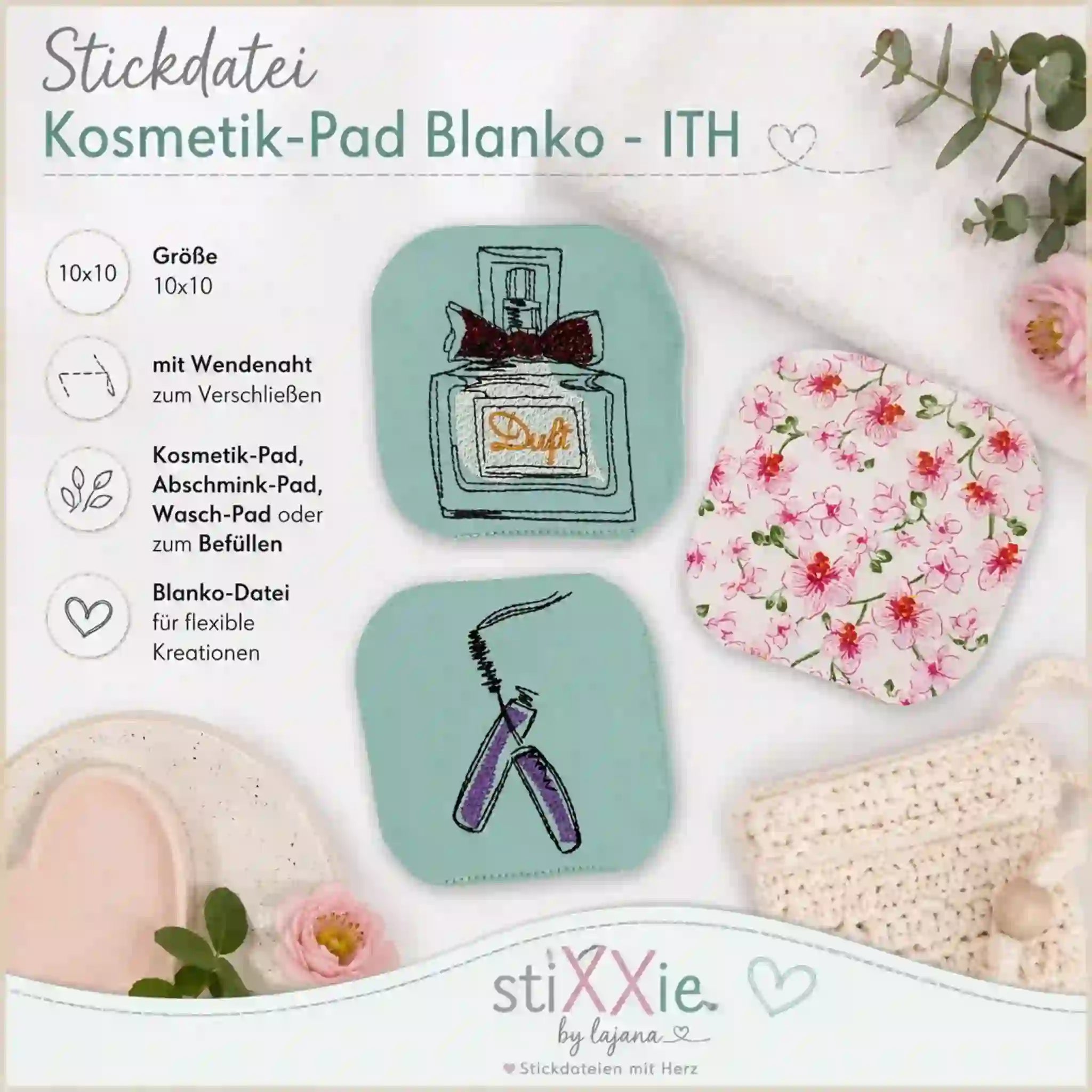 ITH Stickdatei Kosmetikpad Blanko