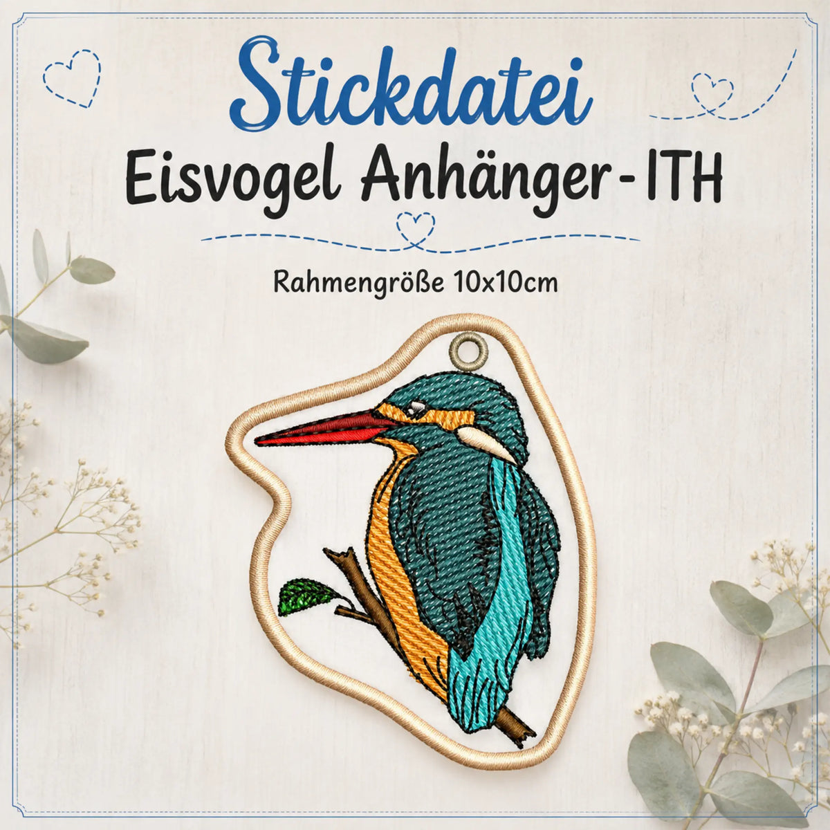 ITH Stickdatei Eisvogel Anhänger