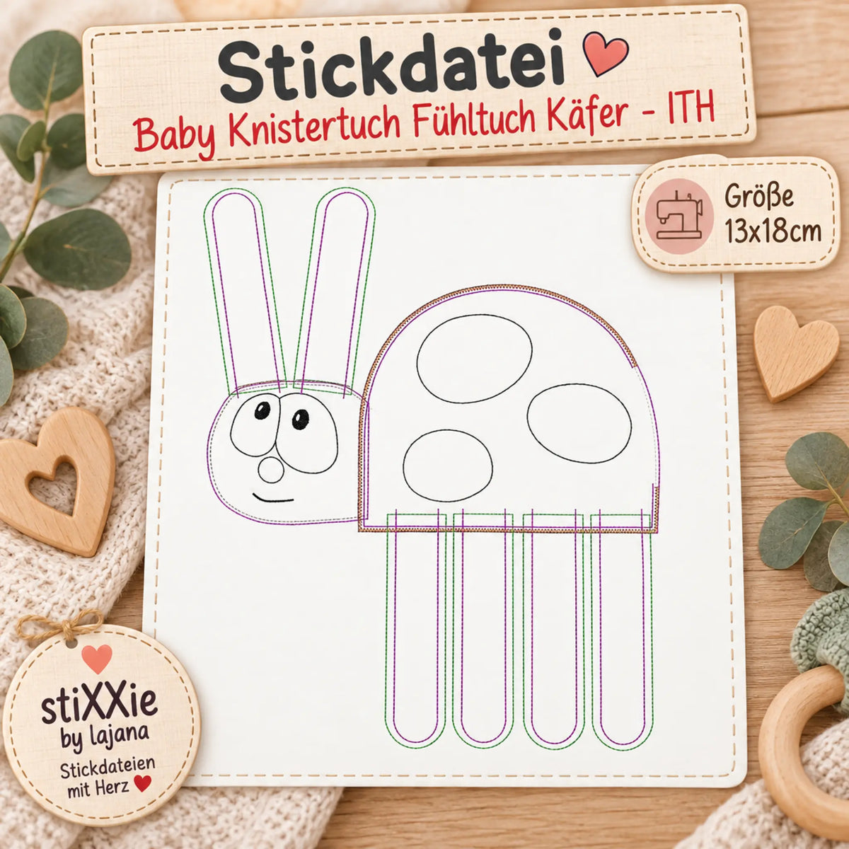 ITH Stickdatei Baby Knistertuch Fühltuch Käfer 🐞