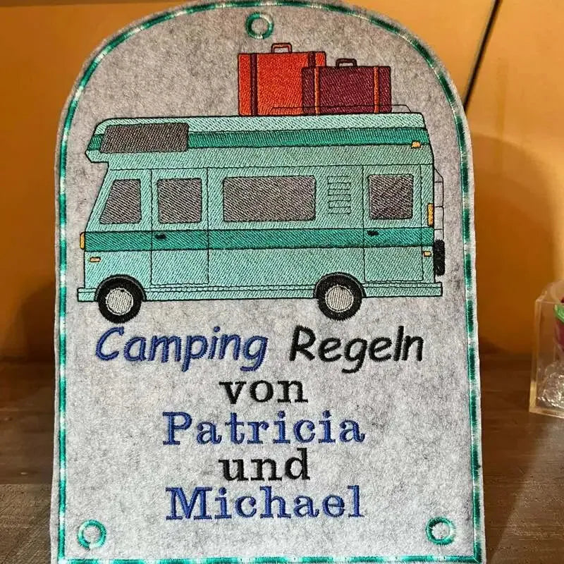 deko camping ITH Wohnmobil Deko Ergänzung – Camping-Schilder sticken