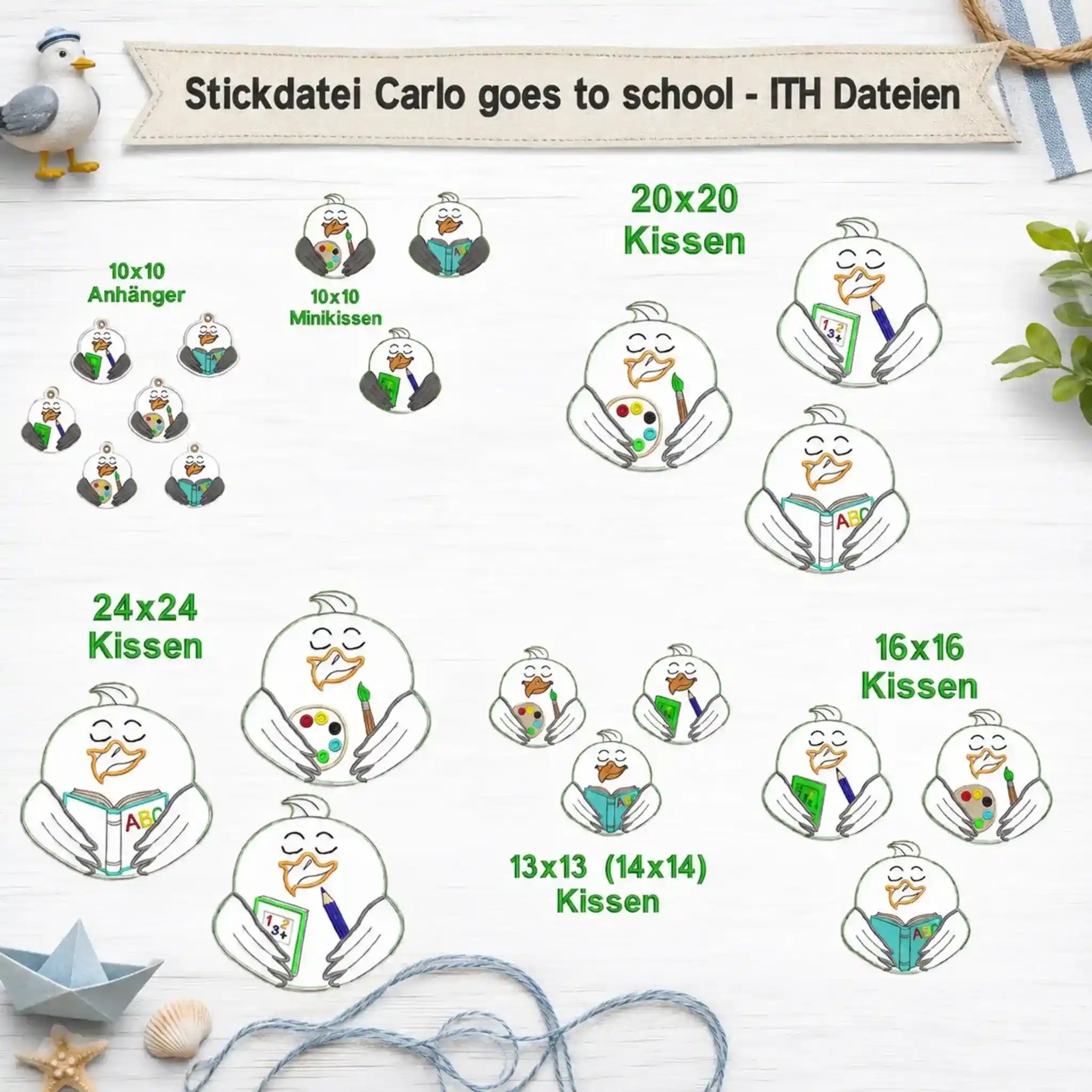 Stickdatei Möwe Carlo goes to school – ITH