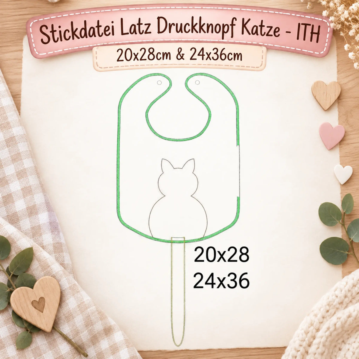 ITH Stickdatei Latz Druckknopf Katze
