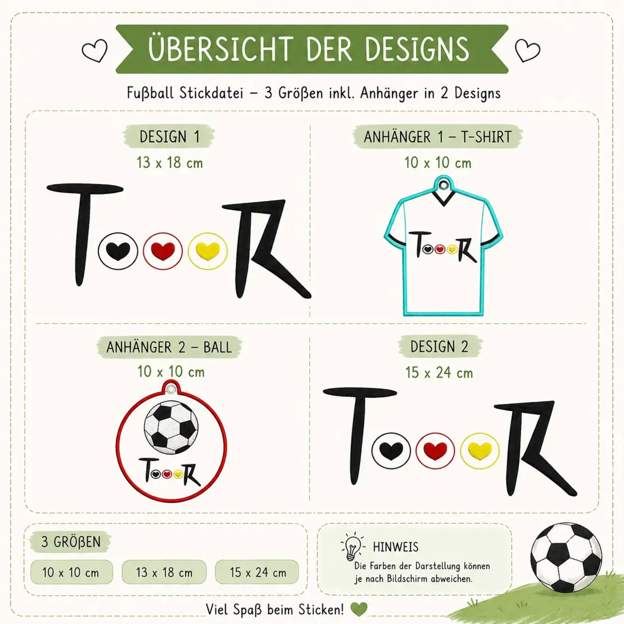 ITH Fußball Stickdatei – 3 Größen + Anhänger
