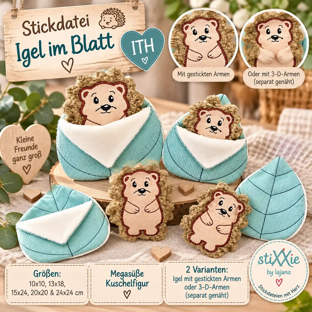ITH Stickdatei Igel im Blatt