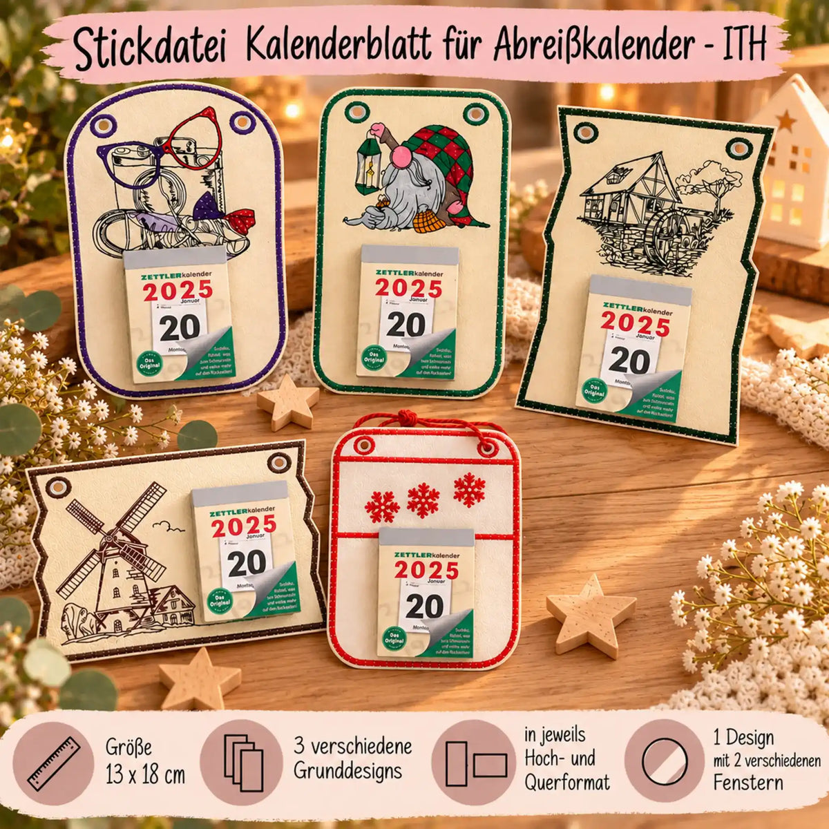 ITH Stickdatei Kalenderblatt für Abreißkalender