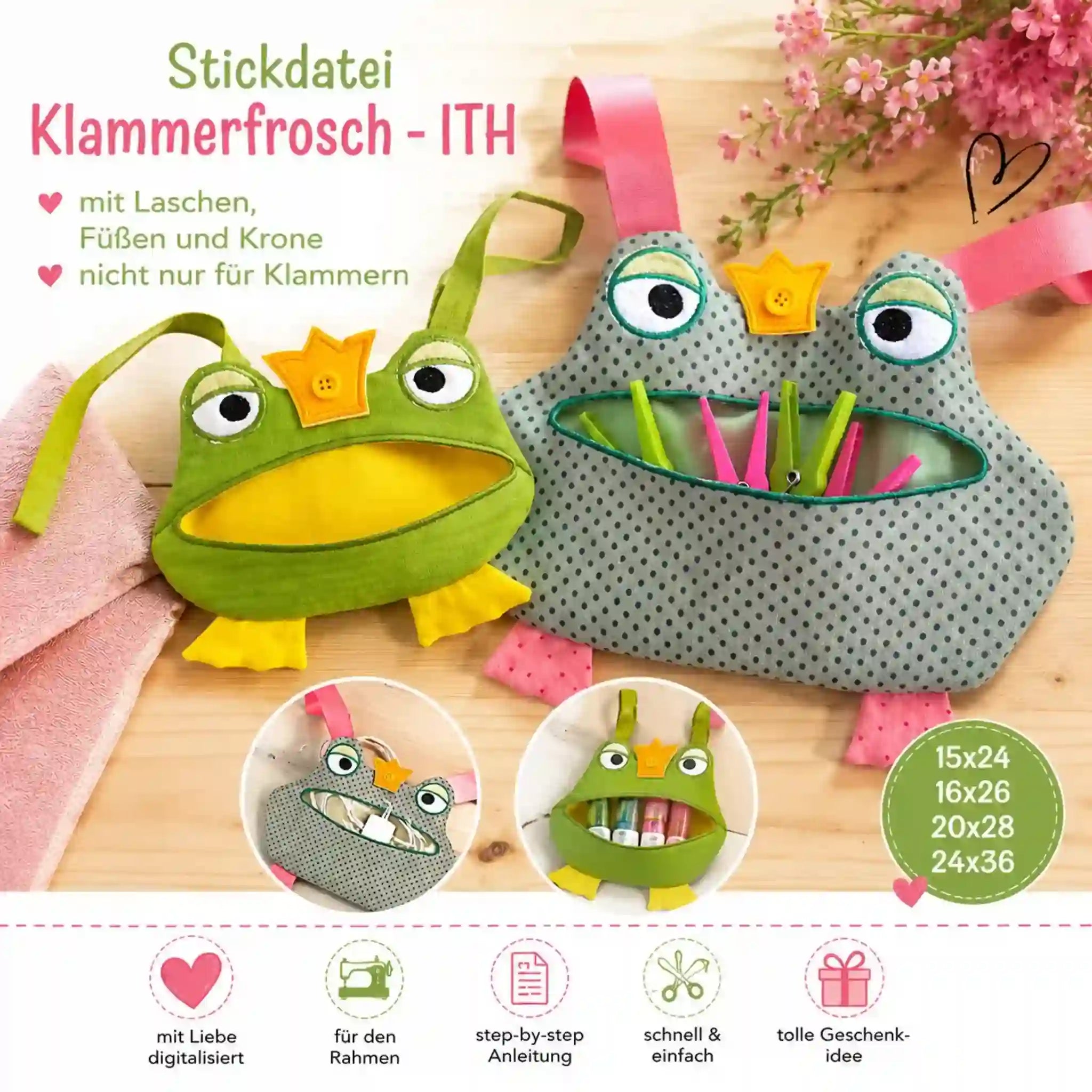 ITH Stickdatei Klammerfrosch