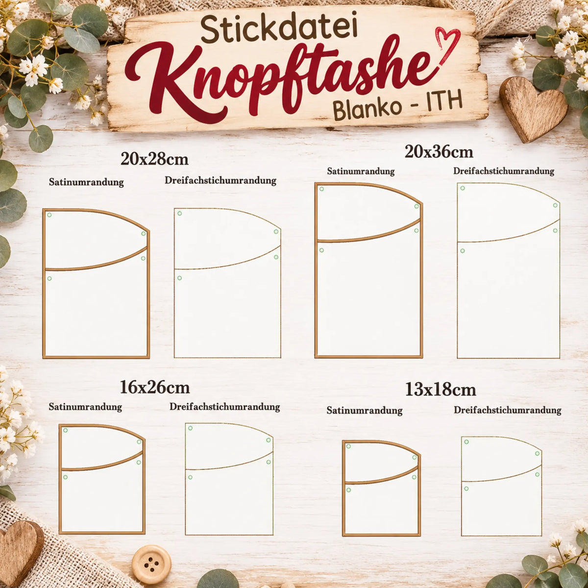 ITH Stickdatei Knopftasche Blanko