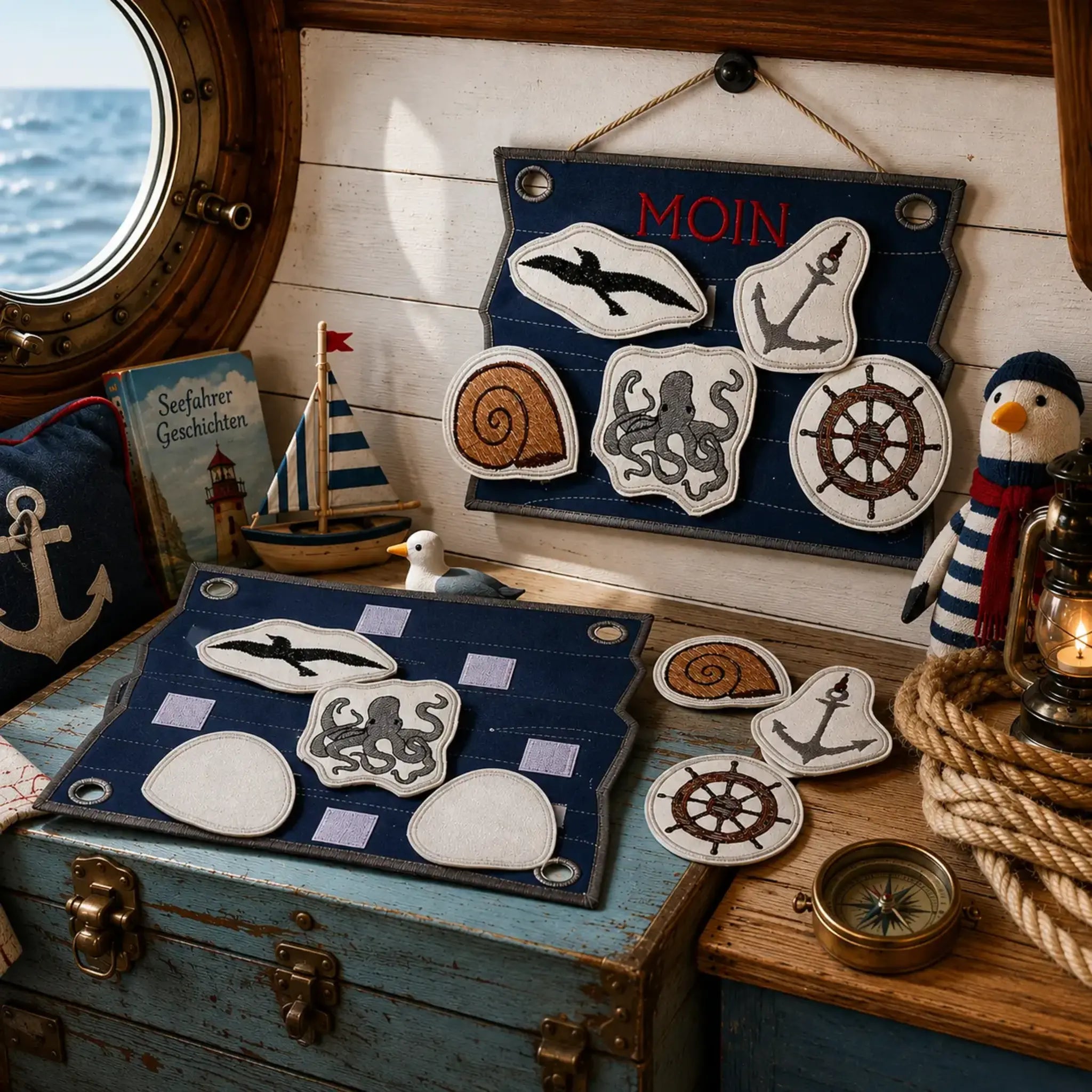 ITH Stickdatei Kranz und Schild Maritim