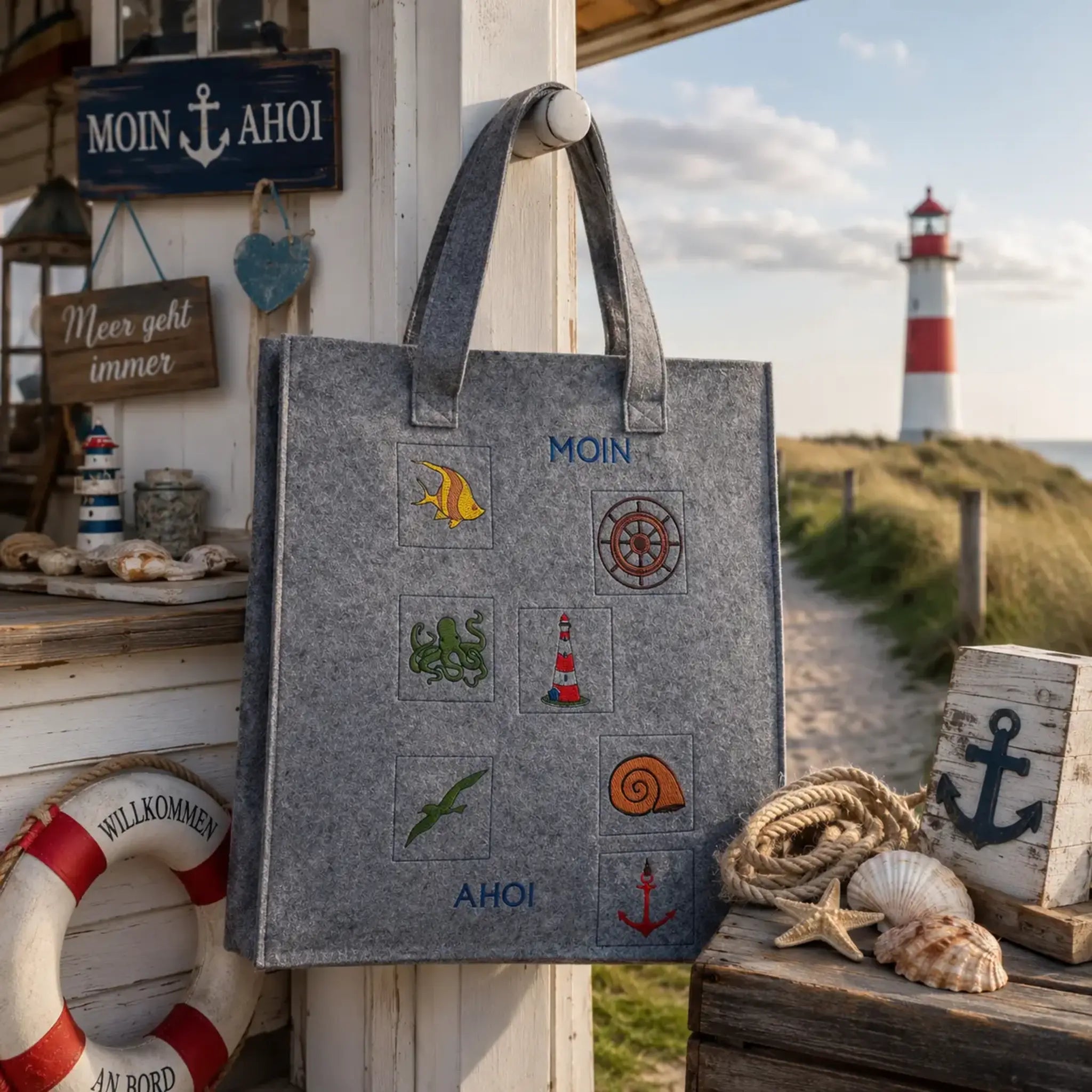 ITH Stickdatei Kranz und Schild Maritim