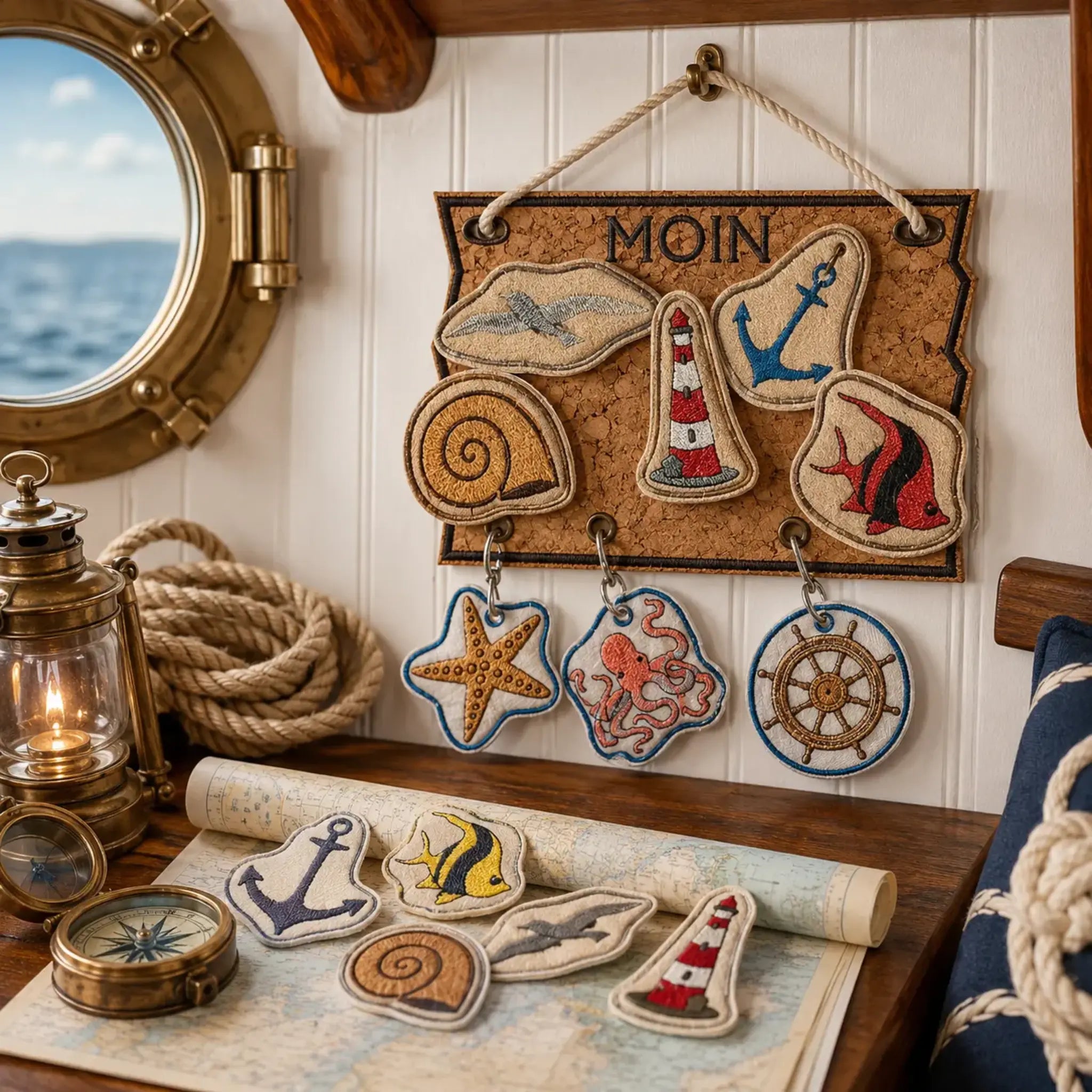 ITH Stickdatei Kranz und Schild Maritim