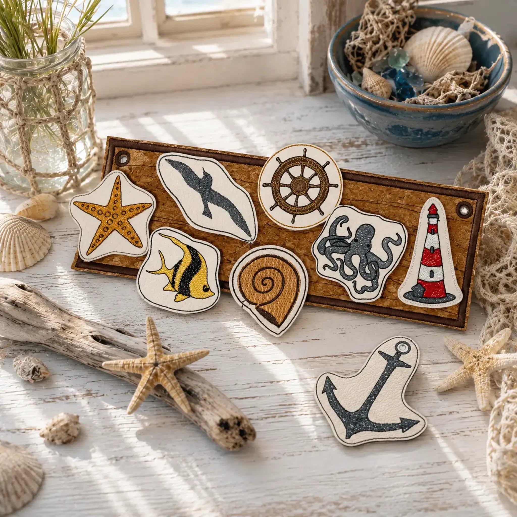 ITH Stickdatei Kranz und Schild Maritim