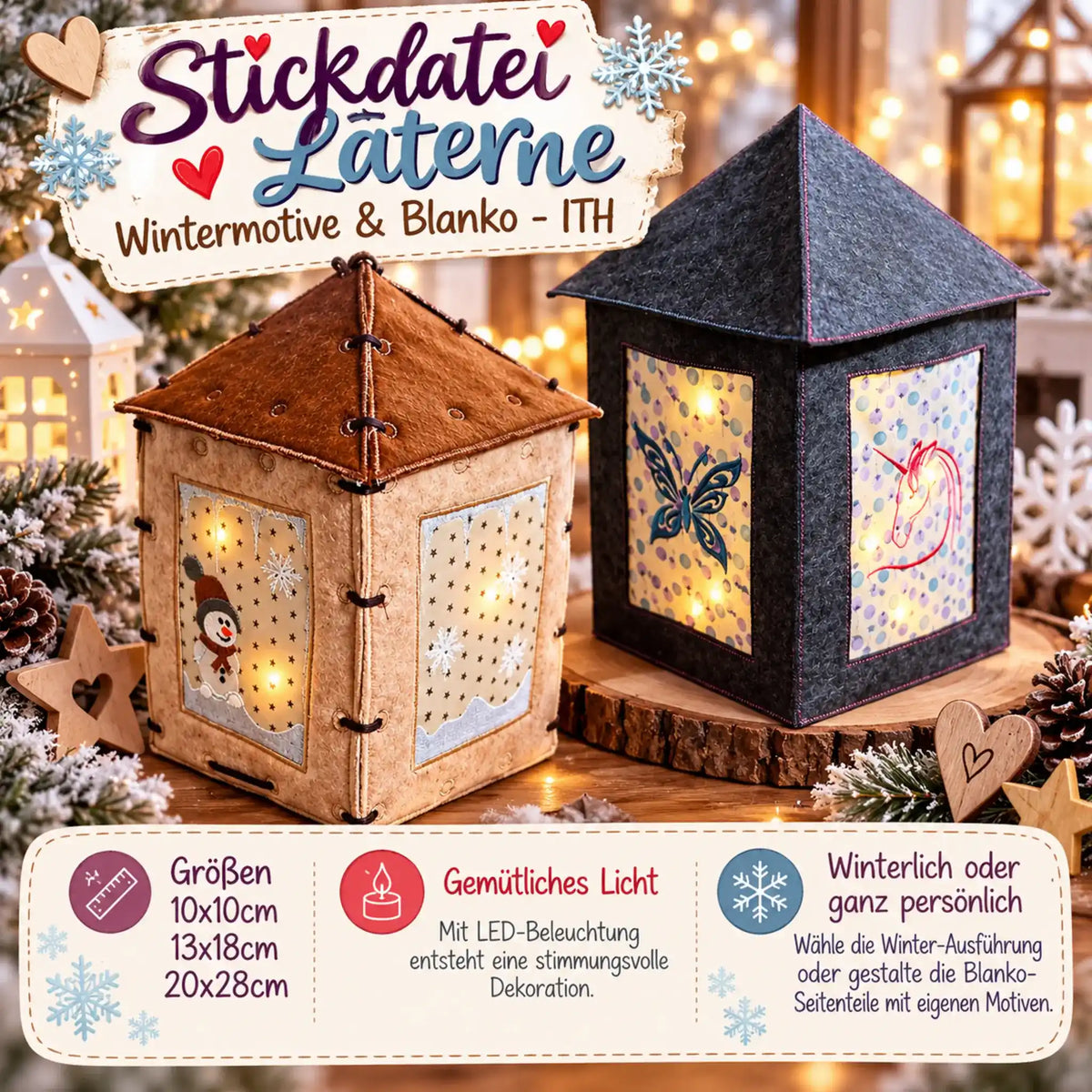 ITH Stickdatei Laterne Winter und Blanko