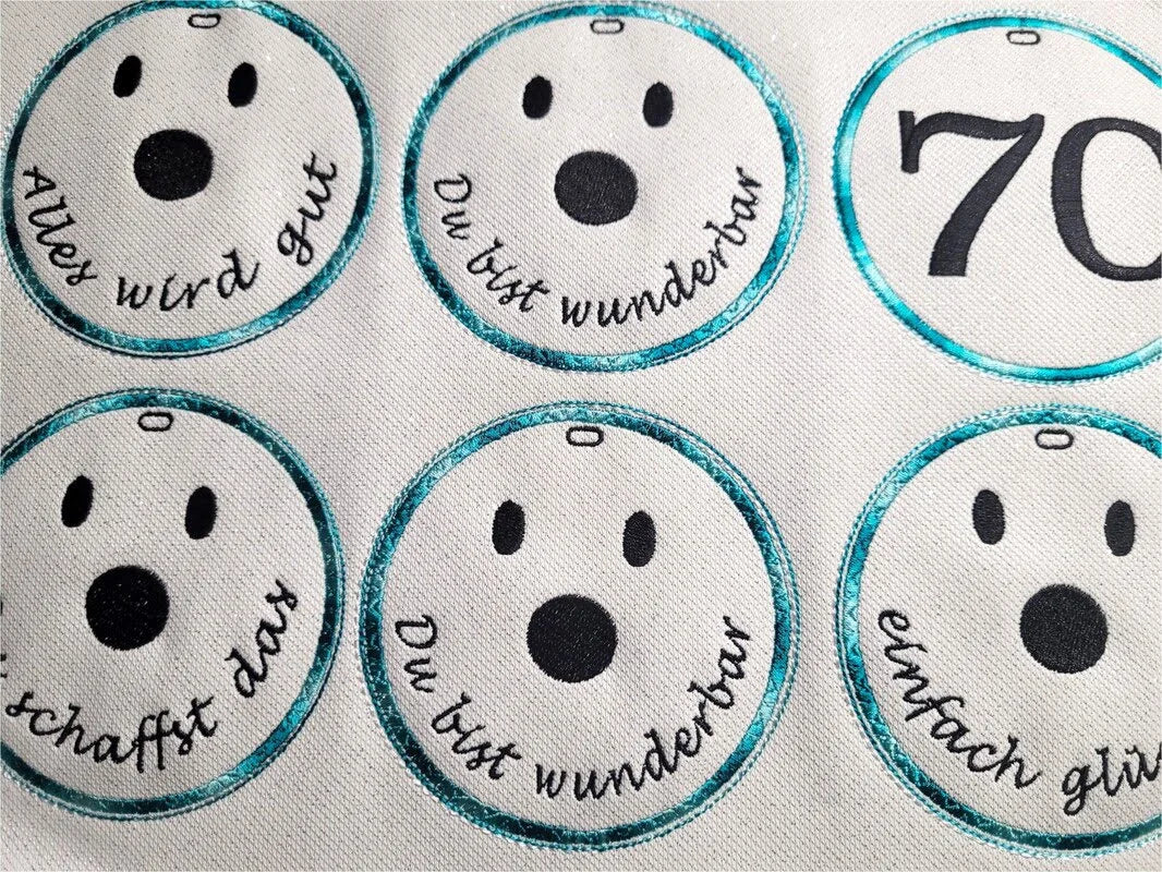 ITH Stickdatei Plaketten und Stabfiguren rund Blanko