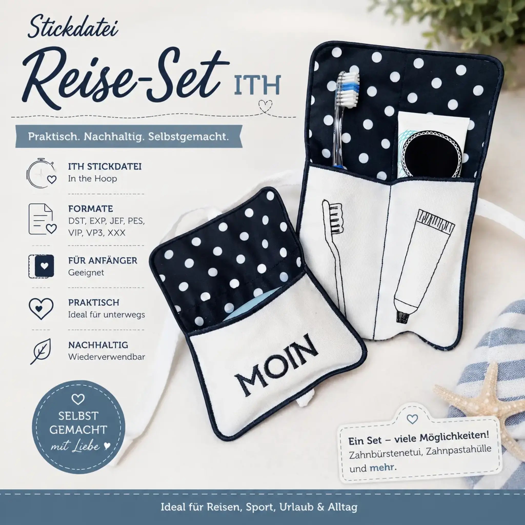 ITH Stickdatei Reise-Set Blanko 🧳 – Praktische Etuis zum Sticken