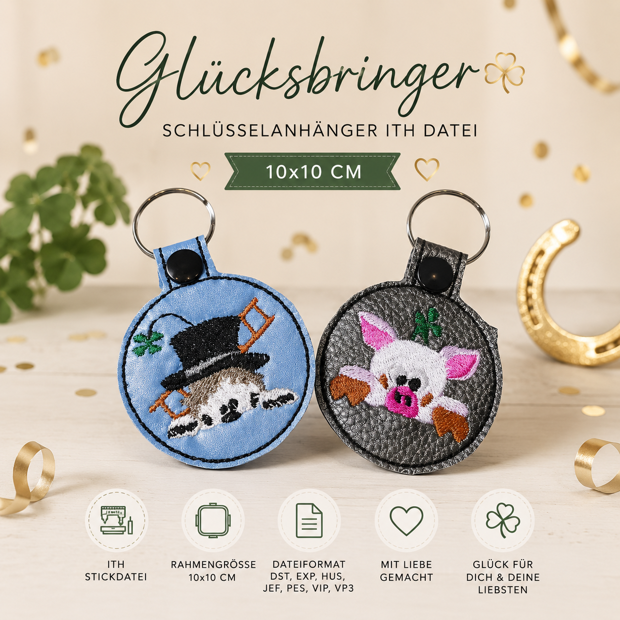 ITH Stickdatei Schlüsselanhänger Silvester