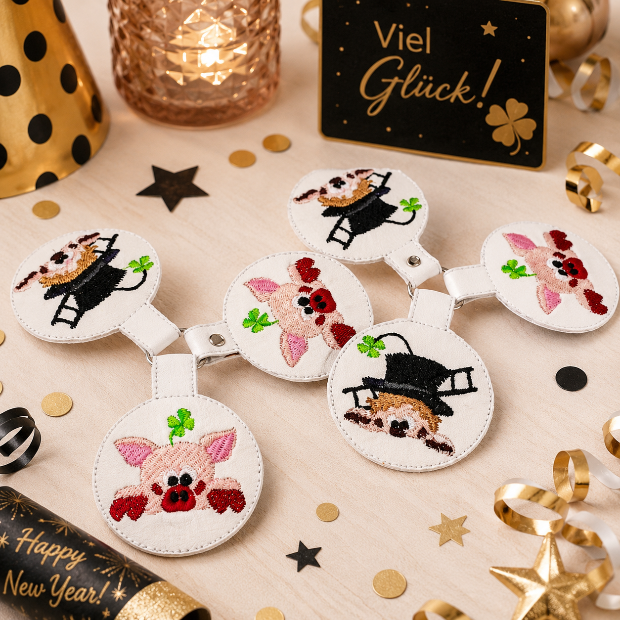 ITH Stickdatei Schlüsselanhänger Silvester