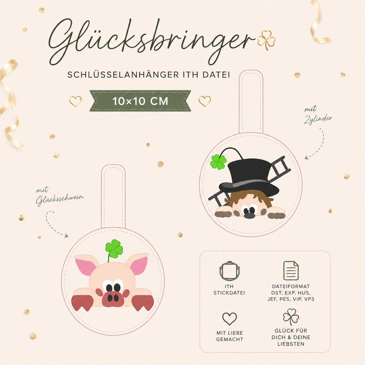 ITH Stickdatei Schlüsselanhänger Silvester