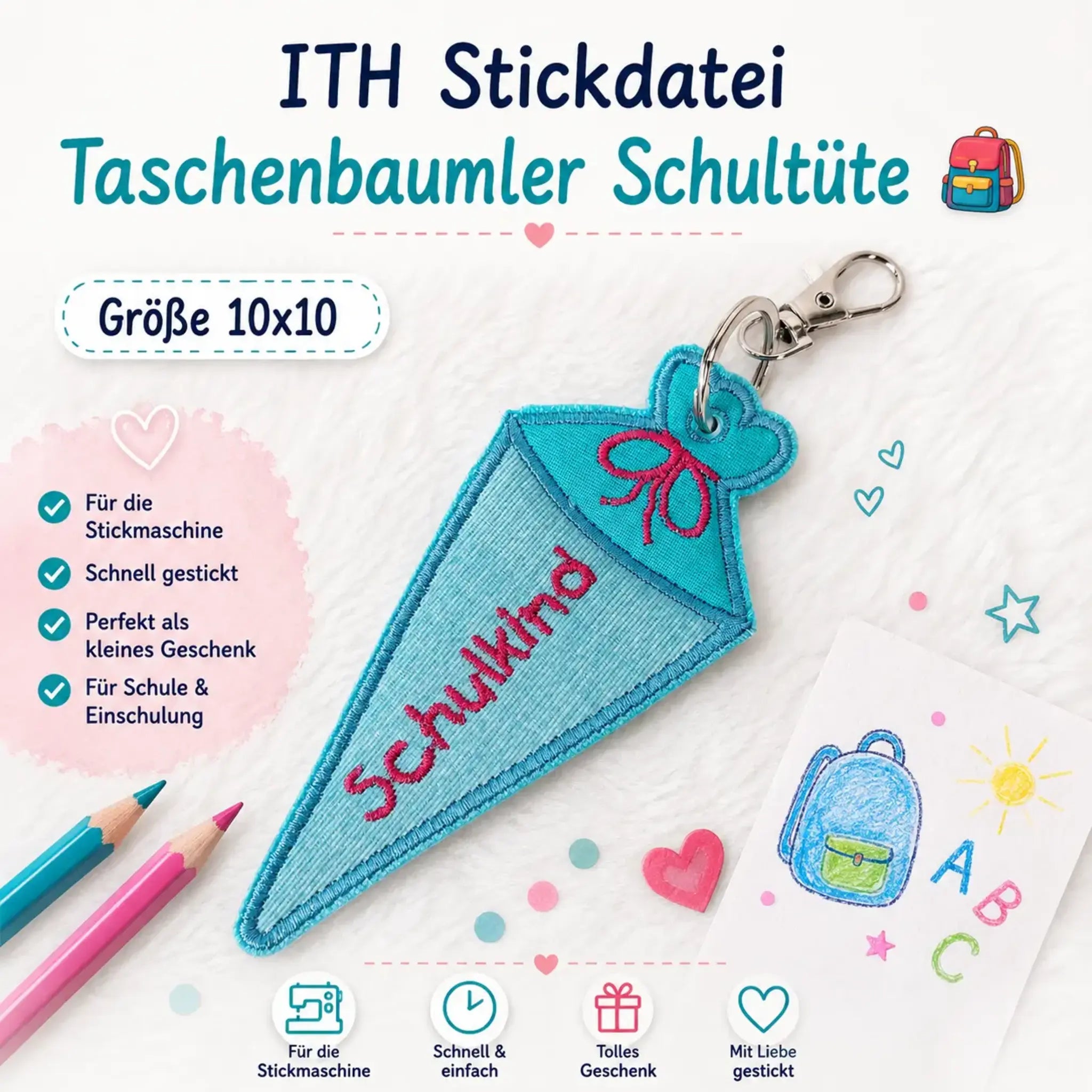 ITH Stickdatei Taschenbaumler Schultüte 🎒