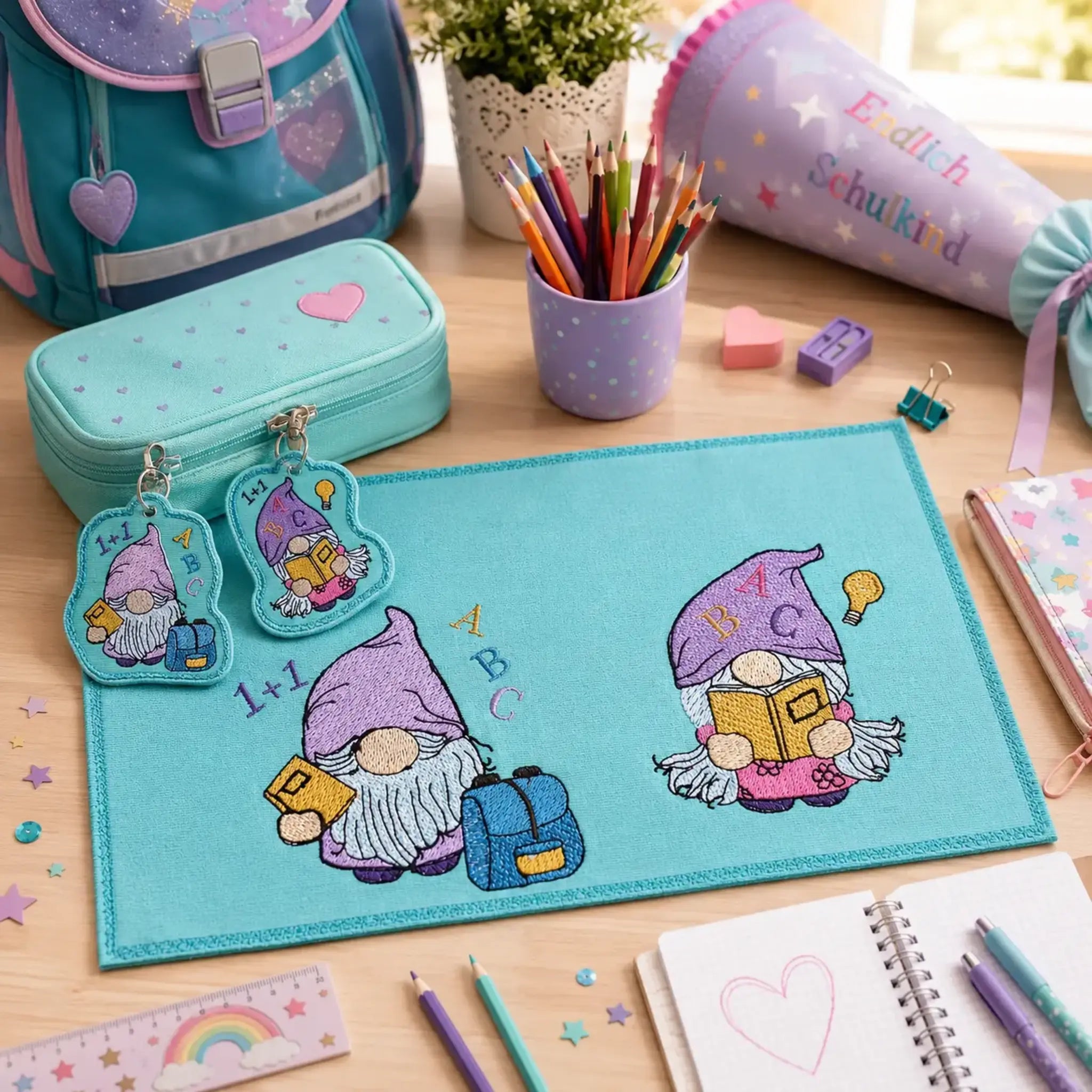 Schulwichtel Stickdatei ITH 🎒 – Stabfigur, Anhänger & Vollstick