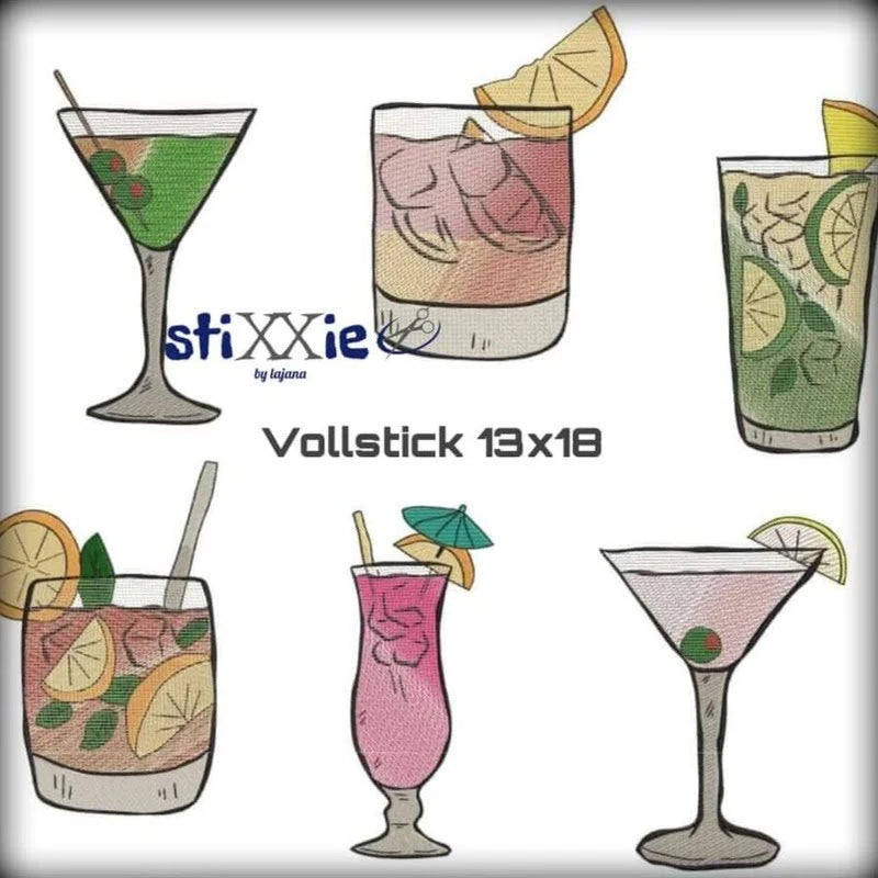 ITH Stickdatei Set Gläserlounge Cocktails und Solos von stiXXie by lajana