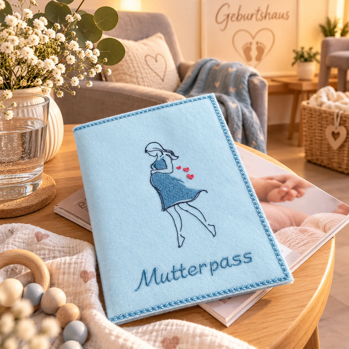 ITH Stickdatei Mutterpasshülle Bundle mit Dekoren