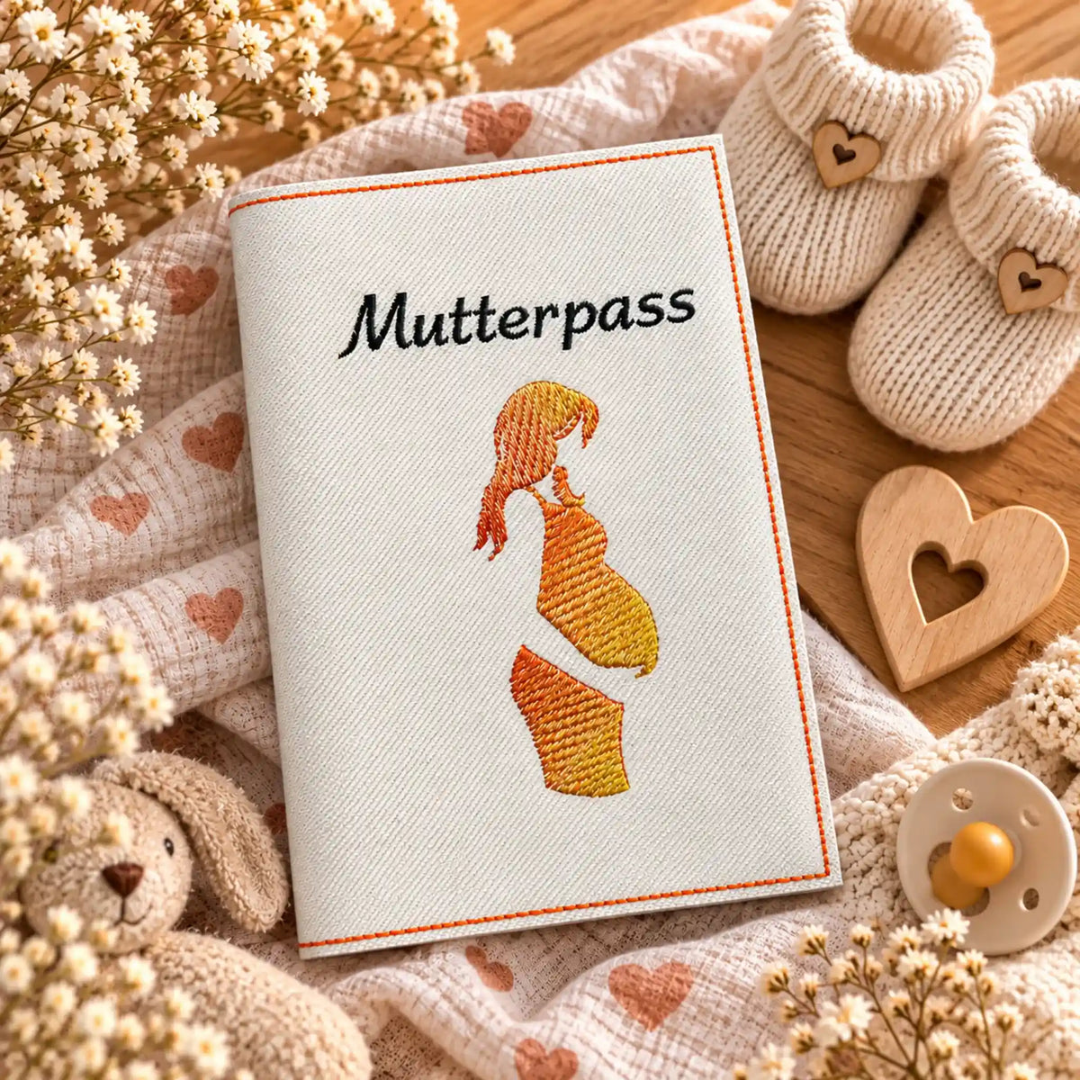 ITH Stickdatei Mutterpasshülle Bundle mit Dekoren
