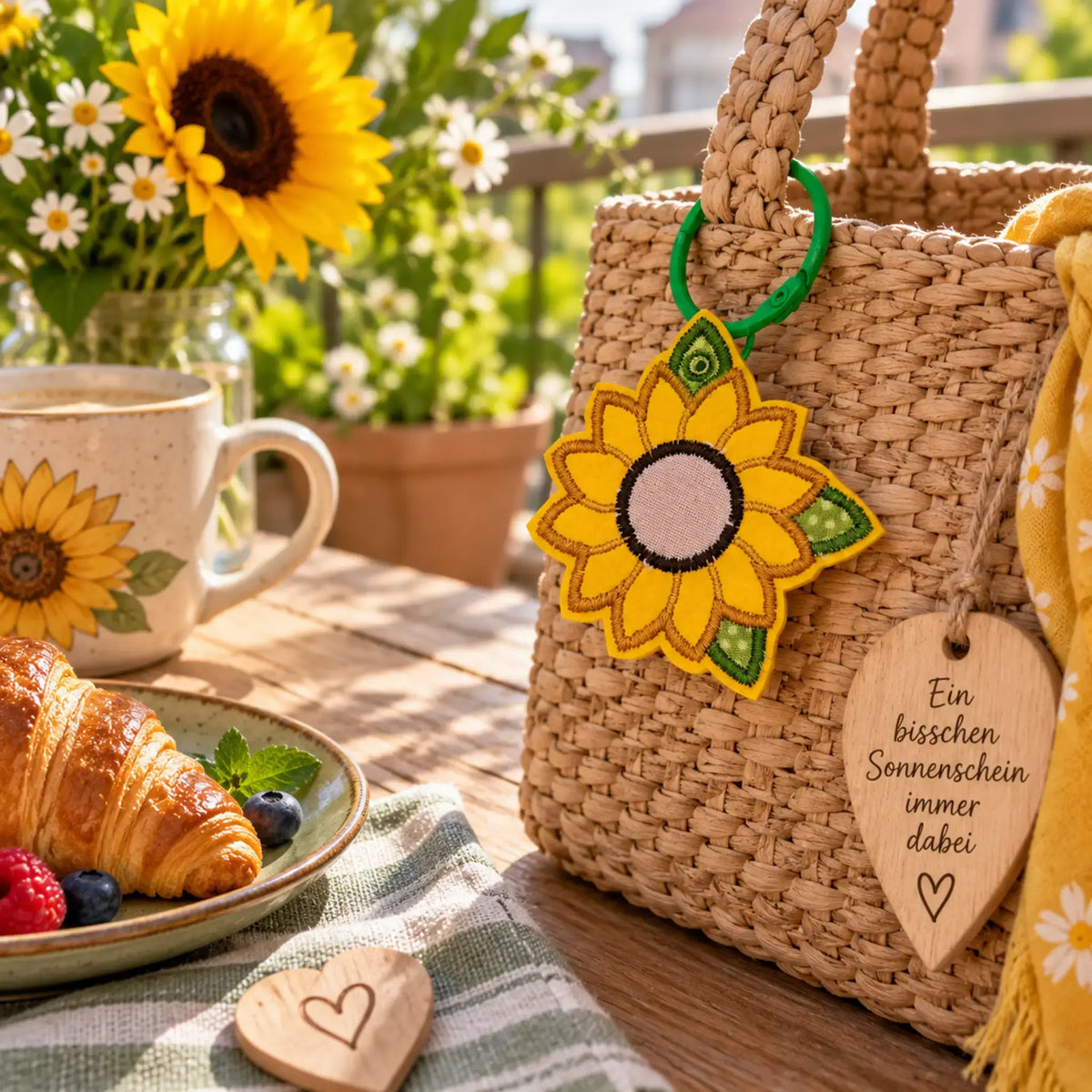 ITH Stickdatei Sonnenblume Untersetzer und Anhänger