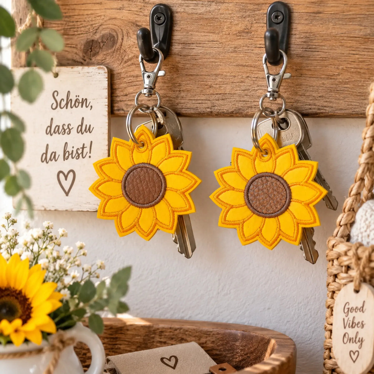 ITH Stickdatei Sonnenblume Untersetzer und Anhänger
