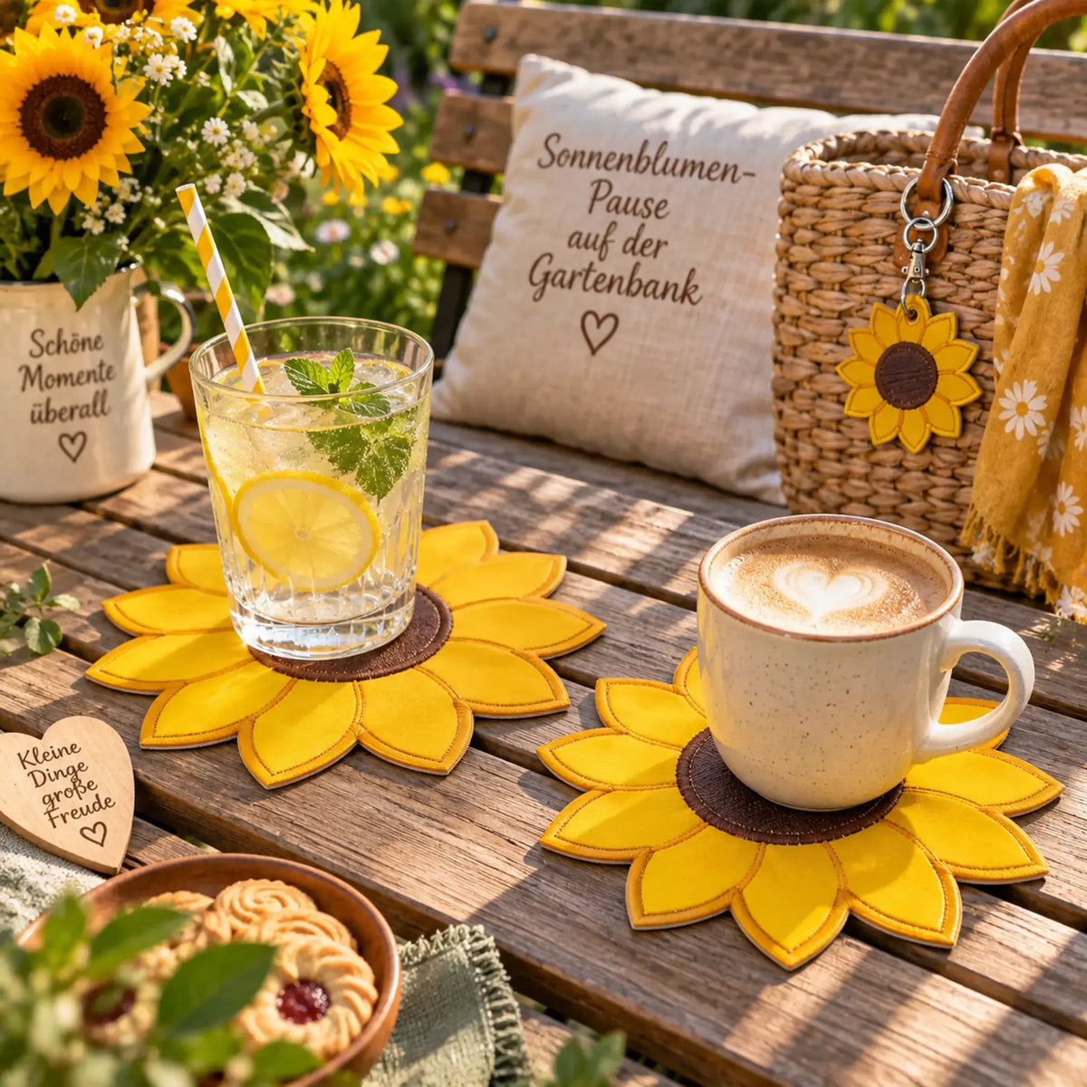 ITH Stickdatei Sonnenblume Untersetzer und Anhänger