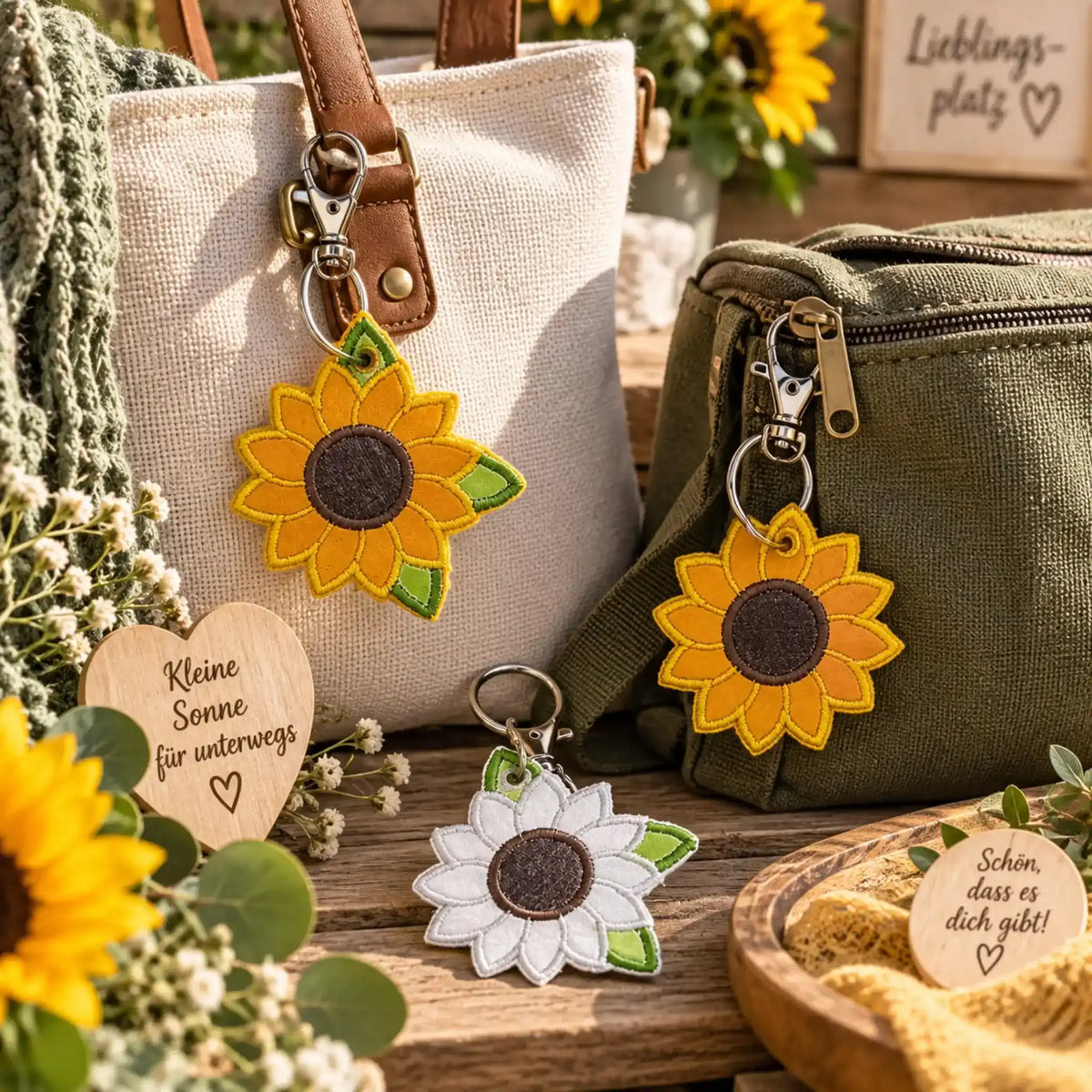 ITH Stickdatei Sonnenblume Untersetzer und Anhänger