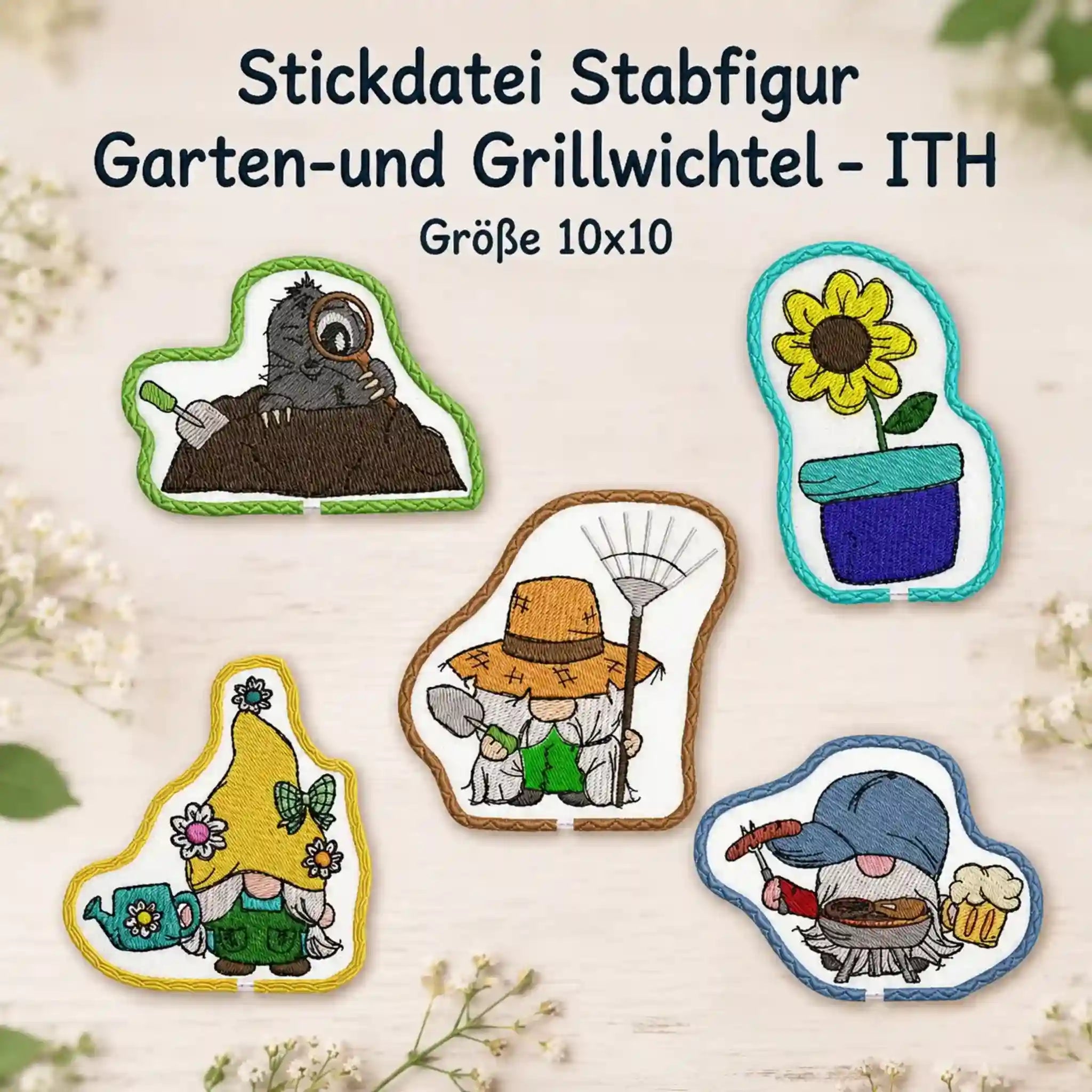 ITH Stickdatei Stabfigur Garten- & Grillwichtel 10x10