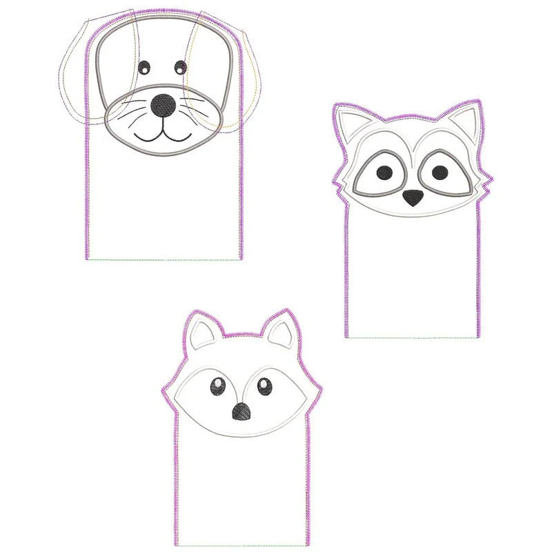 ITH Stickdatei Tierwaschlappen und Fingerpuppen