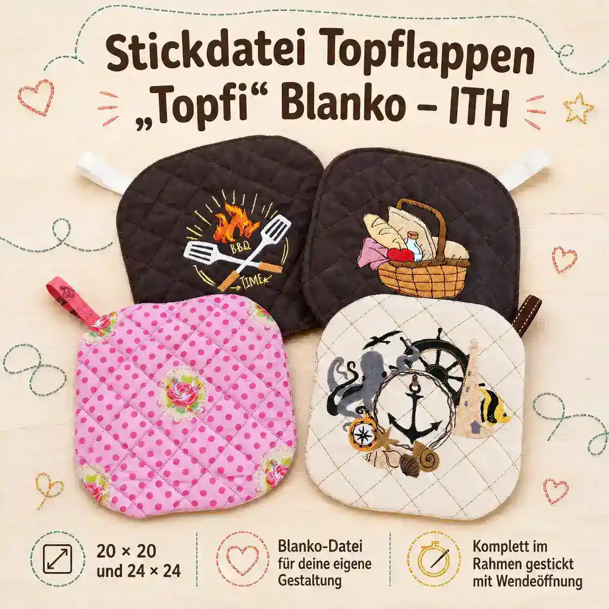 ITH Topflappen Stickdatei Blanko – Topfi | stiXXie