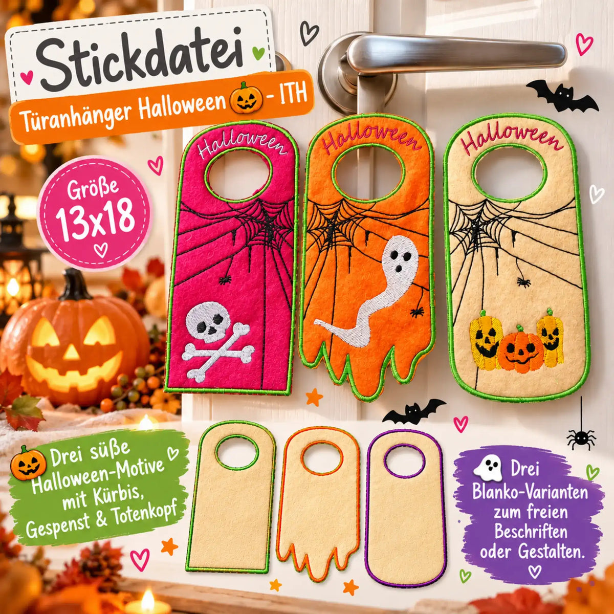 ITH Stickdatei Türanhänger Halloween 6-er