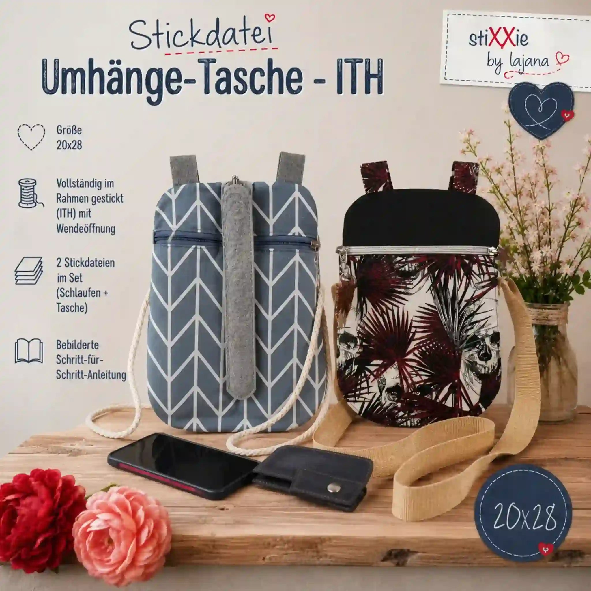 ITH Stickdatei Tasche 20x28 – Kleine Umhängetasche sticken